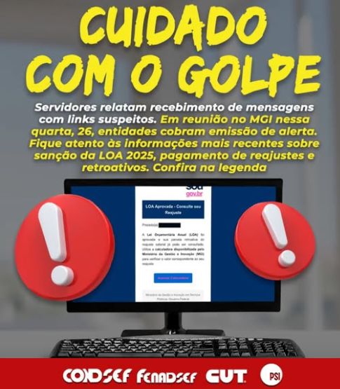 Servidores recebem mensagens com links suspeitos ligados a pagamento de reajuste
